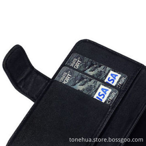 Black PU Leather Wallet Cover for iPhone 5S with Credit Card Slots